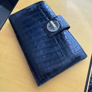 Tiffany & Co. genuine black crocodile leather continental wallet